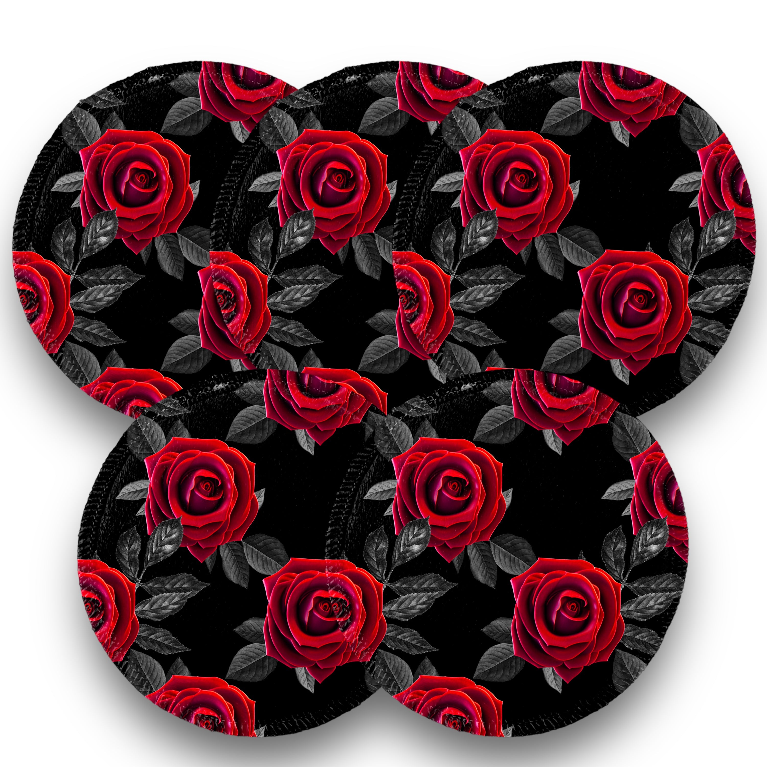 Desmaquillantes rosas rojas fondo negro pack 5 piezas 12 cms